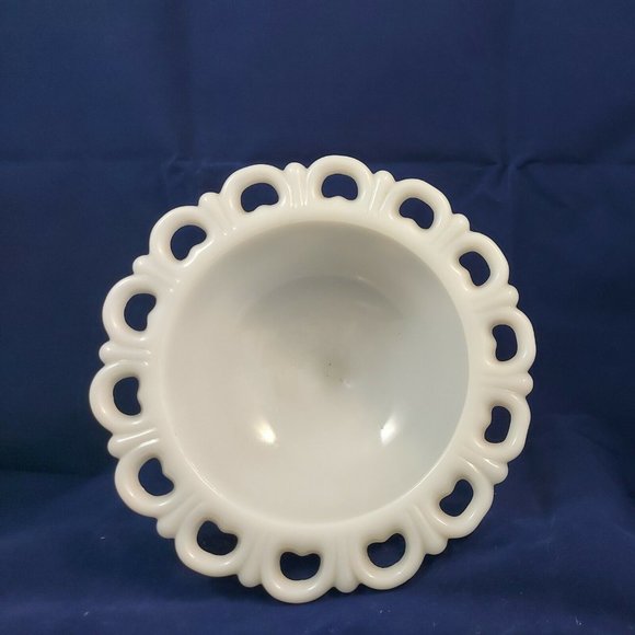 Vintage White Milk Glass Pedestal Footed Candy Dish Compote Bowl Lace Edge - Picture 3 of 7